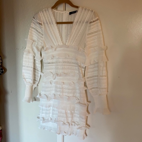 opt Dresses & Skirts - OPT white ruffle long sleeve v neck dress